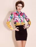 ts estilo barroco impressão camisa blusa botão para baixo