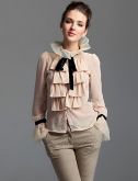 ts lapela ruffle camisa blusa frente